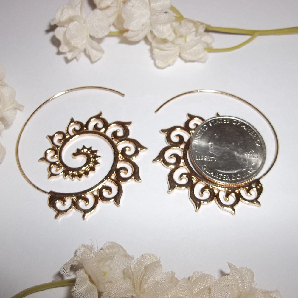 Gold Huggie Hoop Earrings Spiral Tribal Unisex Jewelry Set Pair Statement 4723 - Picture 3 of 10